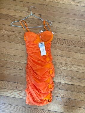 Oh Polly Orange Ruched Cutout Chemise